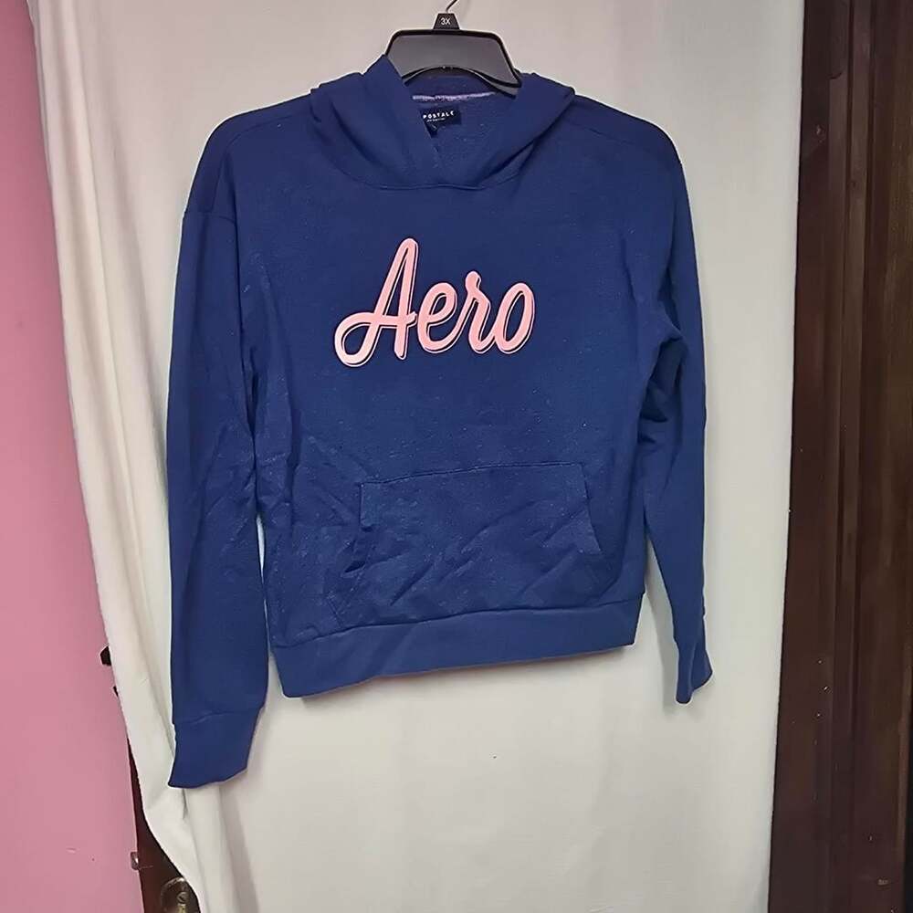 Aeropostale Hoodie Size L/G Blue Pink Logo Pullover Sweatshirt